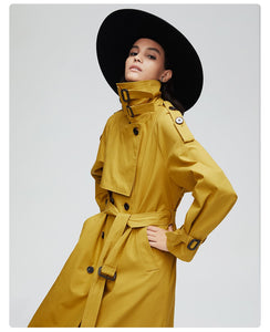 2019 Autumn Top Trench Coat Women Double Breasted Long Outerwear Lady Overcoat