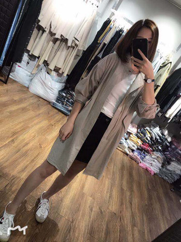 2019 Summer Cotton Linen Women's Trench Coat Korean Version Long Sleeved Loose Women Coats