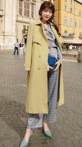 2019 Spring Autumn England Retro Style Turn Down Collar Show Waist With Belt Women Long Trench Coat