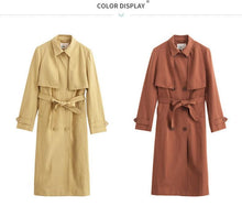 Load image into Gallery viewer, 2019 Spring Autumn England Retro Style Turn Down Collar Show Waist With Belt Women Long Trench Coat