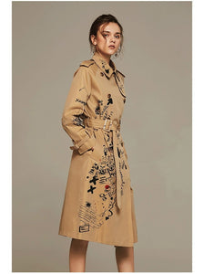 2019 Autumn And Winter Trench Coat Women Long Sleeve Printing Windbreaker Trench Femme
