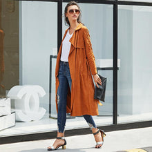Load image into Gallery viewer, Suede Self Tie Duster Trench Coat Long Sleeve Wrap Long Outer Belt Women Casual Fall Winter Workwear Coat