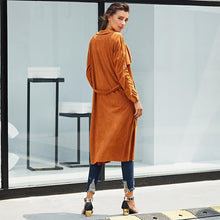 Load image into Gallery viewer, Suede Self Tie Duster Trench Coat Long Sleeve Wrap Long Outer Belt Women Casual Fall Winter Workwear Coat
