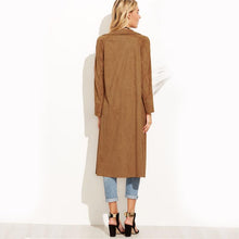 Load image into Gallery viewer, Suede Self Tie Duster Trench Coat Long Sleeve Wrap Long Outer Belt Women Casual Fall Winter Workwear Coat