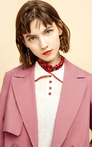 Women's Double-breasted Lapel Medium Length Embroidered Wind Coat