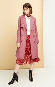 Women's Double-breasted Lapel Medium Length Embroidered Wind Coat