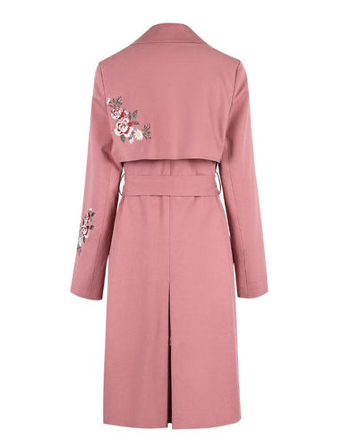 Women's Double-breasted Lapel Medium Length Embroidered Wind Coat