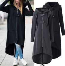 Load image into Gallery viewer, 2019 Windbreaker Women Hooded Long Sleeve Zipper Drawstring Casual Irregular Coat Casual Solid Long Jacket Sweatshirt