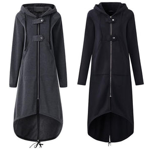 2019 Windbreaker Women Hooded Long Sleeve Zipper Drawstring Casual Irregular Coat Casual Solid Long Jacket Sweatshirt