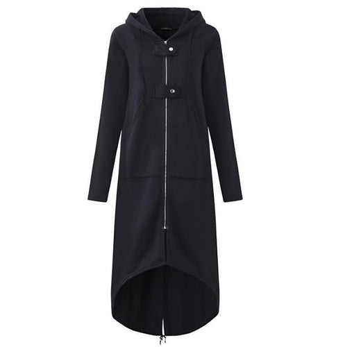 2019 Windbreaker Women Hooded Long Sleeve Zipper Drawstring Casual Irregular Coat Casual Solid Long Jacket Sweatshirt