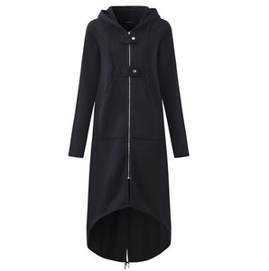 2019 Windbreaker Women Hooded Long Sleeve Zipper Drawstring Casual Irregular Coat Casual Solid Long Jacket Sweatshirt