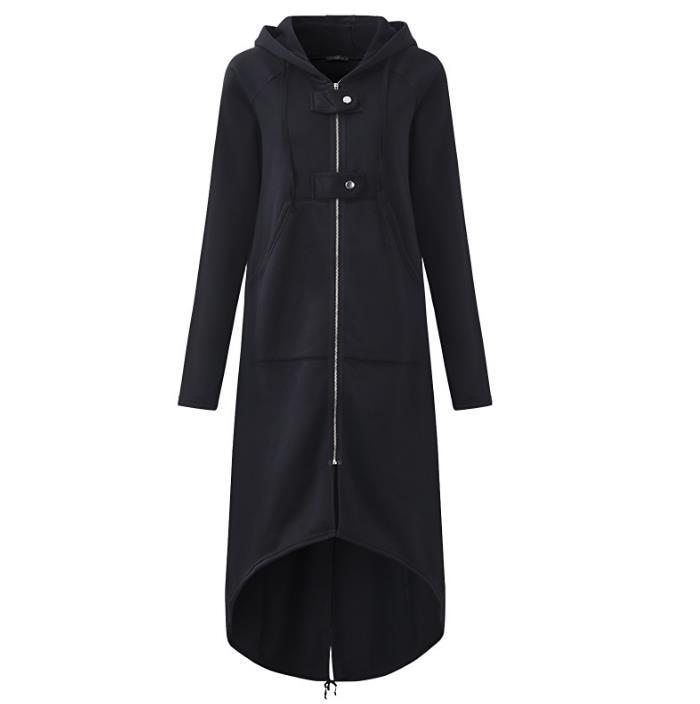 2019 Windbreaker Women Hooded Long Sleeve Zipper Drawstring Casual Irregular Coat Casual Solid Long Jacket Sweatshirt