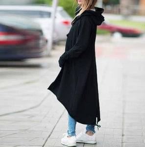 2019 Windbreaker Women Hooded Long Sleeve Zipper Drawstring Casual Irregular Coat Casual Solid Long Jacket Sweatshirt