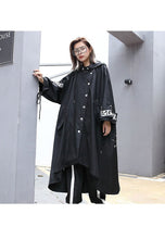 Load image into Gallery viewer, 2019 Spliced Black Trench Women Tide Long Print Streetwear Hoodie Casual Female Wide Waisted Coat