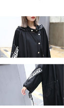 Load image into Gallery viewer, 2019 Spliced Black Trench Women Tide Long Print Streetwear Hoodie Casual Female Wide Waisted Coat