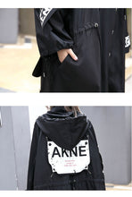 Load image into Gallery viewer, 2019 Spliced Black Trench Women Tide Long Print Streetwear Hoodie Casual Female Wide Waisted Coat