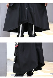 2019 Spliced Black Trench Women Tide Long Print Streetwear Hoodie Casual Female Wide Waisted Coat