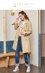 Women Double-Breasted Classic Trench Coat With Collar Abrigo Mujer Windbreaker Long Outwear Overcoat