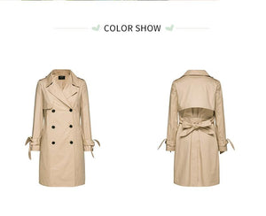Women Double-Breasted Classic Trench Coat With Collar Abrigo Mujer Windbreaker Long Outwear Overcoat