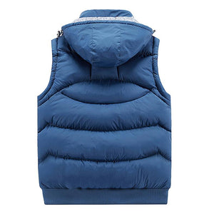 2019 Men Thickening Cotton Vest Hat Hooded Warm Vest Winter Waistcoat