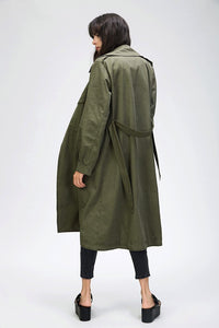 2019 Autumn Women's Casual Trench Coat Cotton Vintage Washed Military Outwear Loose Clothing With Belt