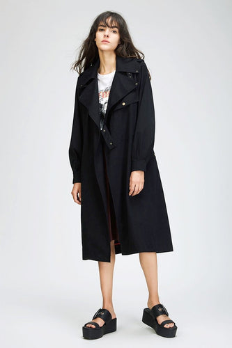 2019 Autumn Women's Casual Trench Coat Cotton Vintage Washed Military Outwear Loose Clothing With Belt