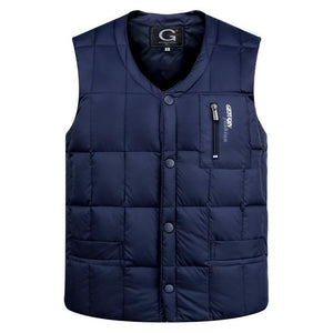 Duck Down Jacket Vest Men Autumn Winter Warm Sleeveless V-neck Button Down Lightweight Waistcoat