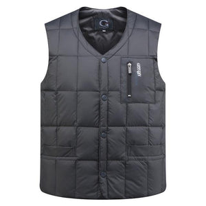 Duck Down Jacket Vest Men Autumn Winter Warm Sleeveless V-neck Button Down Lightweight Waistcoat