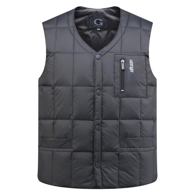 Duck Down Jacket Vest Men Autumn Winter Warm Sleeveless V-neck Button Down Lightweight Waistcoat