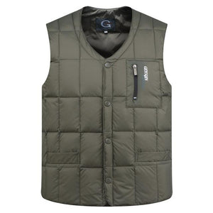 Duck Down Jacket Vest Men Autumn Winter Warm Sleeveless V-neck Button Down Lightweight Waistcoat