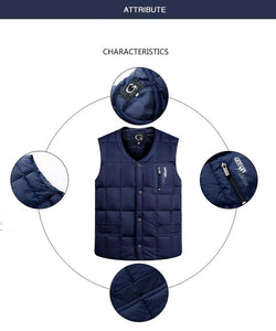 Duck Down Jacket Vest Men Autumn Winter Warm Sleeveless V-neck Button Down Lightweight Waistcoat