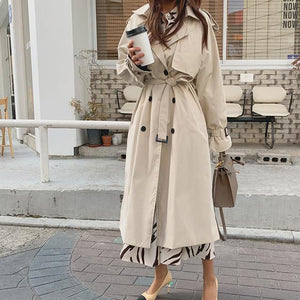 2019 Autumn Winter Women's Coat Korean Windbreaker Female Double Breasted Ladies Long Chic Trench Coats