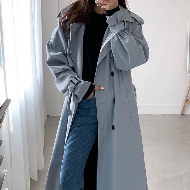 2019 Autumn Winter Women's Coat Korean Windbreaker Female Double Breasted Ladies Long Chic Trench Coats