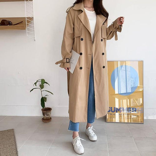 2019 Autumn Winter Women's Coat Korean Windbreaker Female Double Breasted Ladies Long Chic Trench Coats
