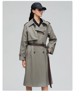 2019 Khaki Trench Coat Women X-Long Cotton Loose Clothing With Belt Woman Clothes