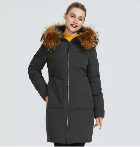 2019 New Winter Collection Jacket Women Winter Parka With Fur Hood Patch Pocket Women Coat
