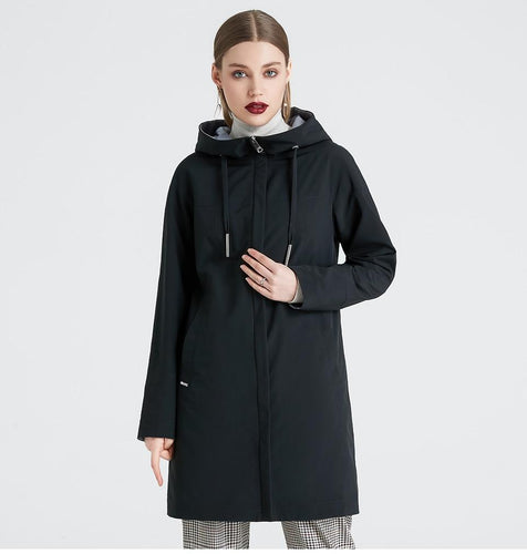 2019 Spring Autumn Long Women's Trench Coat Stand Collar Hooded Female Slim Synthetic Women's Coat