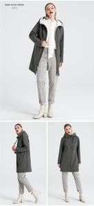 2019 Spring Autumn Long Women's Trench Coat Stand Collar Hooded Female Slim Synthetic Women's Coat