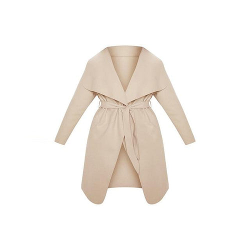 Stylish Simplicity Oversized Suit Collar Lace Waist Sports Leisure Solid Coat