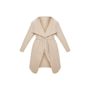 Stylish Simplicity Oversized Suit Collar Lace Waist Sports Leisure Solid Coat