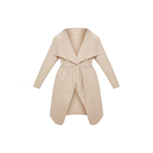 Stylish Simplicity Oversized Suit Collar Lace Waist Sports Leisure Solid Coat