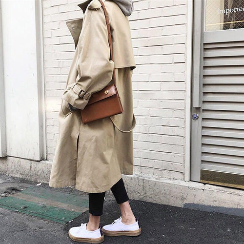 Spring Autumn Women's Casual Trench Coat Oversize Double Breasted Vintage Outwear Sashes Chic Cloak Windbreaker