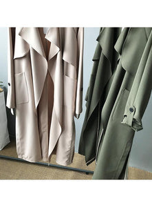 2019 Long Women Belt Trenches Knee Length Fashion Asymmetric High Street Coats Slim Waisted Casual Trenches Midi Red