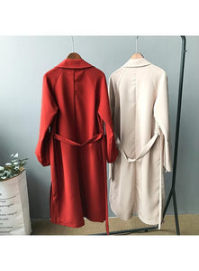 2019 Long Women Belt Trenches Knee Length Fashion Asymmetric High Street Coats Slim Waisted Casual Trenches Midi Red