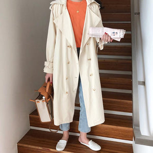 2019 Fall Trench Coat Doble Breasted Long Coat Korean Style Windbreaker Lapel Coat