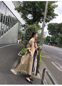 Casual Women's Khaki Trench Coat Long Outerwear Loose Clothes Office Lady Windbreaker With Belt