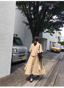 Casual Women's Khaki Trench Coat Long Outerwear Loose Clothes Office Lady Windbreaker With Belt