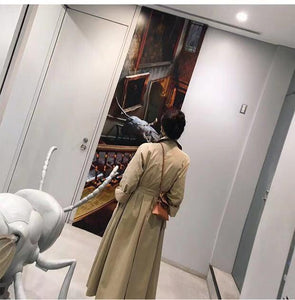 Casual Women's Khaki Trench Coat Long Outerwear Loose Clothes Office Lady Windbreaker With Belt