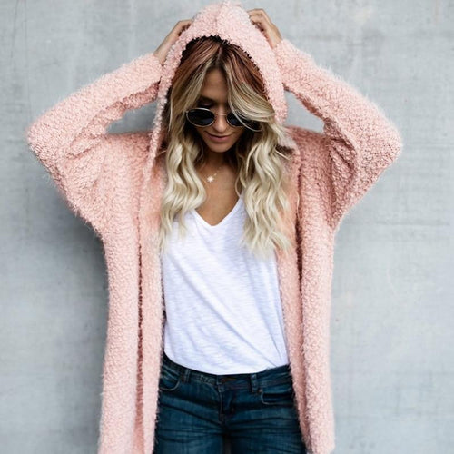 Hooded Long Section Cardigan Warm Autumn Winter Women Sweater Loose Women's Knitted Jacket