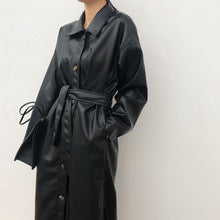 Load image into Gallery viewer, Cool PU Leather Long Jacket Autumn Women Loose Belt PU Leather Windbreaker Trench Coat